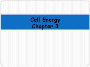 Cell Energy Chapter 3 Cells need energy in