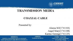 TRANSMISSION MEDIA COAXIAL CABLE Presented by Aleena MJ1741104