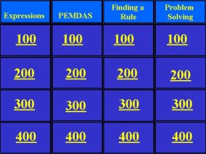 Expressions PEMDAS Finding a Rule Problem Solving 100