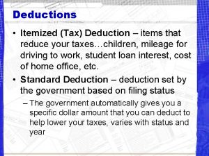 Deductions Itemized Tax Deduction items that reduce your