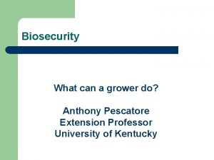 Biosecurity What can a grower do Anthony Pescatore