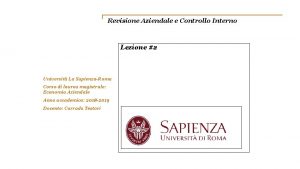 Revisione Aziendale e Controllo Interno Lezione 2 Universit