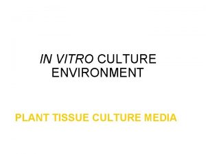 IN VITRO CULTURE ENVIRONMENT PLANT TISSUE CULTURE MEDIA