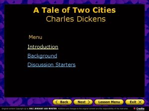 A Tale of Two Cities Charles Dickens Menu