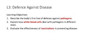 L 3 Defence Against Disease Learning Objectives 1