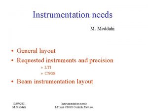 Instrumentation needs M Meddahi General layout Requested instruments