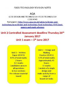 FOOD TECHNOLOGY REVISION NOTES AQA GCSE DESIGN AND