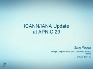 ICANNIANA Update at APNIC 29 Save Vocea Manager