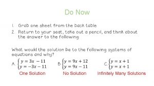 Do Now One Solution No Solution Infinitely Many