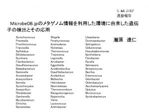 3 Jul 2017 Microbe DB jp Synechococcus Prevotella