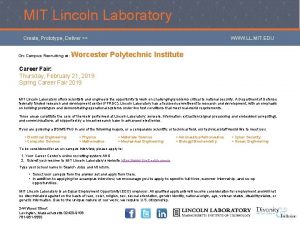 MIT Lincoln Laboratory Create Prototype Deliver WWW LL