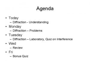 Agenda Today Diffraction Understanding Monday Diffraction Problems Tuesday