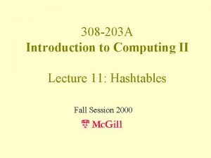 308 203 A Introduction to Computing II Lecture 308 203 A Introduction to Computing II Lecture