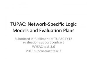 TUPAC NetworkSpecific Logic Models and Evaluation Plans Submitted