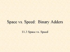 Space vs Speed Binary Adders 11 3 Space