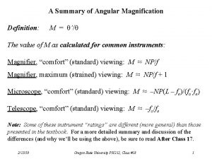 A Summary of Angular Magnification Definition M qq