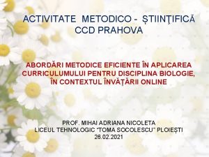 ACTIVITATE METODICO TIINIFIC CCD PRAHOVA ABORDRI METODICE EFICIENTE