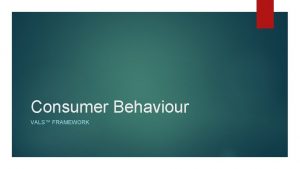 Consumer Behaviour VALS FRAMEWORK VALS Framework U S