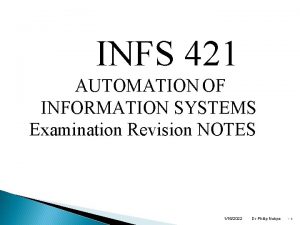 INFS 421 AUTOMATION OF INFORMATION SYSTEMS Examination Revision