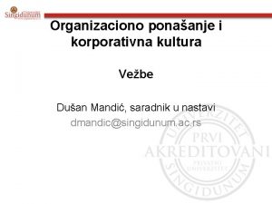 Organizaciono ponaanje i korporativna kultura Vebe Duan Mandi