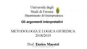 Universit degli Studi di Ferrara Dipartimento di Giurisprudenza