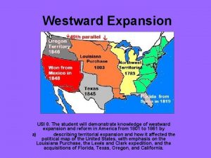 Westward Expansion USI 8 The student will demonstrate