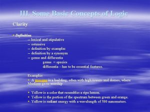 III Some Basic Concepts of Logic Clarity Definition