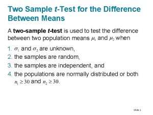 Two Sample tTest for the Difference Between Means