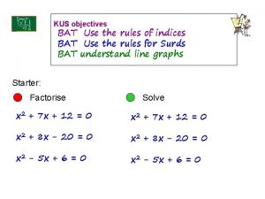 KUS objectives BAT Use the rules of indices