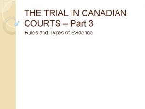 THE TRIAL IN CANADIAN COURTS Part 3 Rules