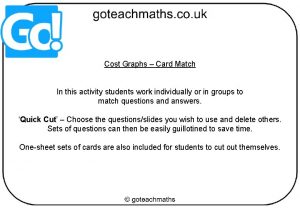 Cost Graphs Card Match In this activity students