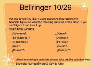 Bellringer 1029 Put this in your NOTES Using