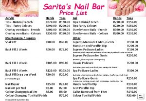 Saritas Nail Bar Price List Acrylic Tips NaturalFrench