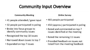 Community Input Overview Community Meeting Online Survey 41