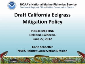 Draft California Eelgrass Mitigation Policy PUBLIC MEETING Oakland