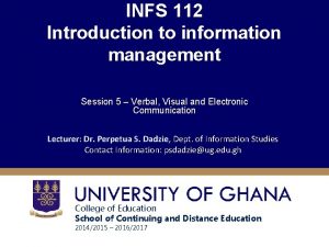 INFS 112 Introduction to information management Session 5