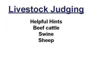 Livestock Judging Helpful Hints Beef cattle Swine Sheep