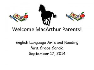 Welcome Mac Arthur Parents English Language Arts and