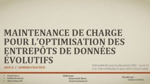 MAINTENANCE DE CHARGE POUR LOPTIMISATION DES ENTREPTS DE