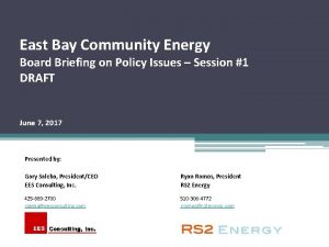 East Bay Community Energy Board Briefing on Policy