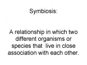Symbiosis A relationship in which two different organisms