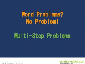 Word Problems No Problem MultiStep Problems Copyright 2020