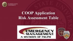 COOP Application Risk Assessment Table Risk Assessment Table