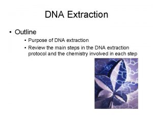 DNA Extraction Outline Purpose of DNA extraction Review