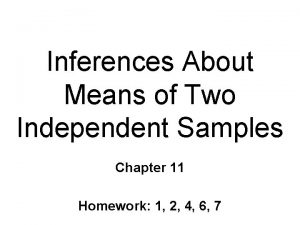 Inferences About Means of Two Independent Samples Chapter
