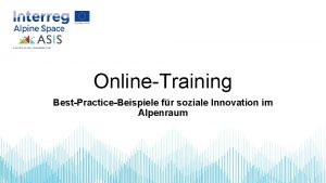 OnlineTraining BestPracticeBeispiele fr soziale Innovation im Alpenraum BestPracticeBeispiele