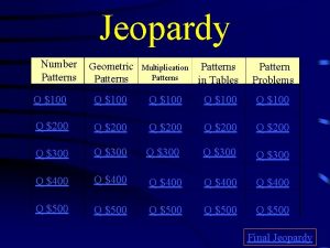 Jeopardy Number Patterns Geometric Patterns Multiplication Patterns in