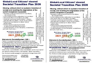 GlobalLocal Citizens steered Societal Transition Plan 2030 Welcome