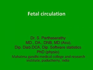 Fetal circulation Dr S Parthasarathy MD DA DNB