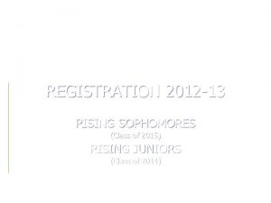 REGISTRATION 2012 13 RISING SOPHOMORES Class of 2015